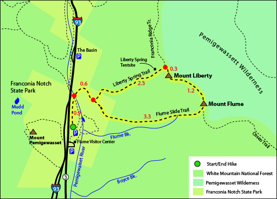 Mount Liberty Loop Hike Map 4000 Footers Flume Slide Trail Liberty Spring Trail